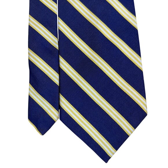 Vintage Brooks Brothers Navy & Yellow All Silk Striped Woven In England - Picture 3 of 7